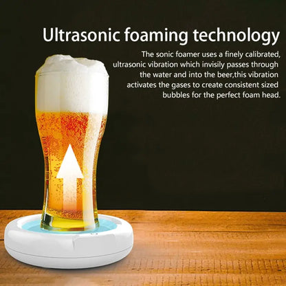 Ultrasonic Beer Frother creating foam